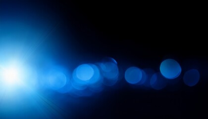 Intense Blue And Mainly Off Screen Lens Flare Overlay Texture With Bokeh Effect With Black Background Panorama Banner