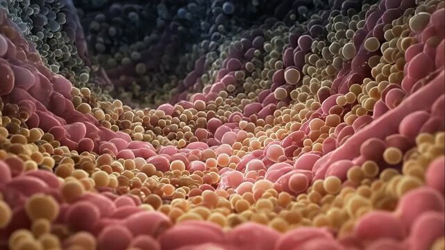 Scientific 3d rendering of small intestine mucosa showing epithelial lining, villi and microvilli absorbing nutrients  detailed anatomical view for medical and biomedical research
