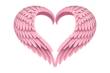 Pink heart-shaped wings pink wings pink feathers heart shape isolated on a transparent background