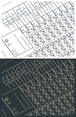 Professional Audio mixer close-up isometric drawings
