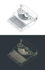 Retro typewriter isometric drawings