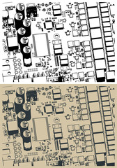 Video card's PCB and its components close-up