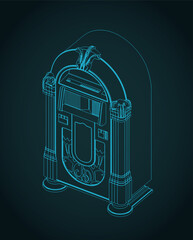 Vintage jukebox isometric blueprint
