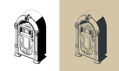 Vintage jukebox isometric illustrations