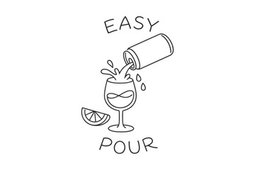 Line art of pouring drink with lemon slice and text
