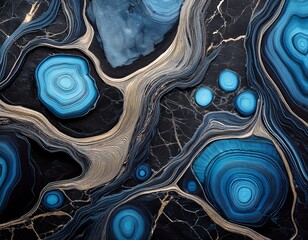 elegant black and blue marbled surface with intricate fossil textures for abstract art design