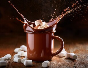 hot chocolate splash with marshmallows in mug