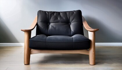 modern black fabric armchair with wooden frame