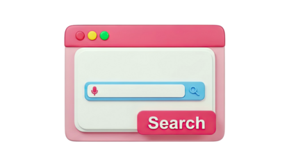 3D Rendered Search Bar Interface with Microphone and Search Icon