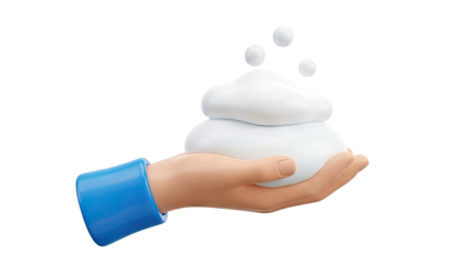 Hand holding soap foam with bubbles