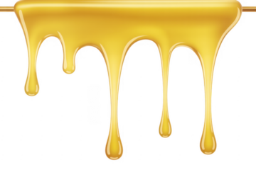 Golden honey dripping from a stick liquid isolated on a transparent background