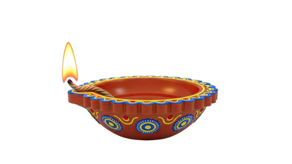 Lit Diya Oil Lamp with Festive Decorations