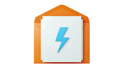 Orange Envelope with White Paper and Blue Lightning Bolt Symbol