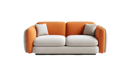 Modern Orange and Beige Two-Seater Sofa with Accent Pillows