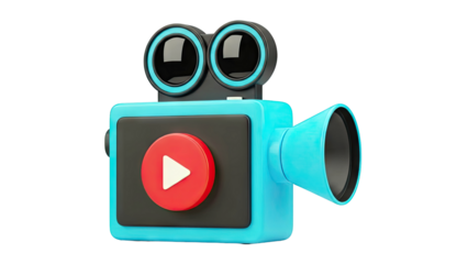 3D Cartoon Video Camera with Play Button Icon