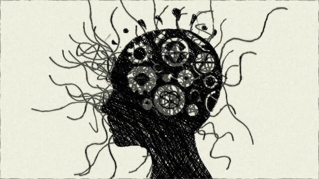Hand draw animation representing a chaotic mind overthinking or the burdens of stress and anxiety