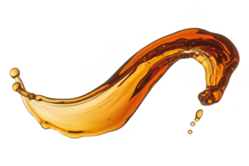 Liquid splash in golden color dynamic motion isolated on a transparent background