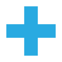 Obraz premium Blue plus icon, cross icon. Blue plus, cross sign, medical math symbol logo.