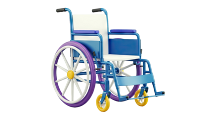 Blue and Purple Wheelchair with Yellow Accents