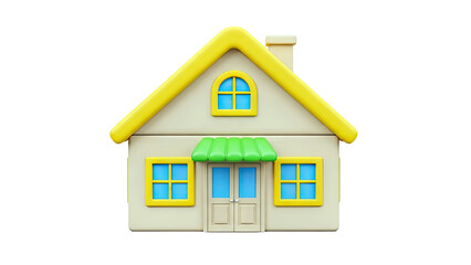 Cartoon House with Yellow Roof and Green Awning