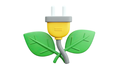 Green Energy Plug Symbol with Leaves