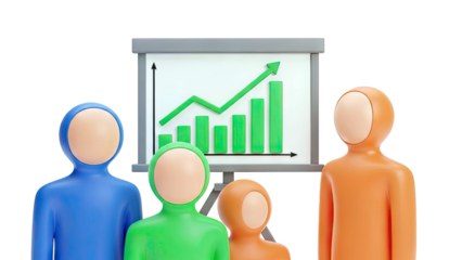 Team Observing Upward Trend on Presentation Board