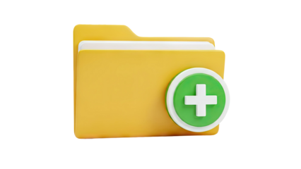 3D Icon of Yellow Folder with Add Button