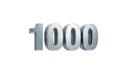 3D Silver 3D Number 1000 on transparent background