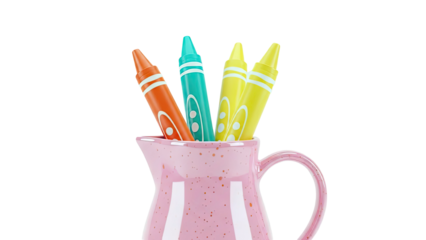 Colorful Crayons in a Pink Speckled Pitcher