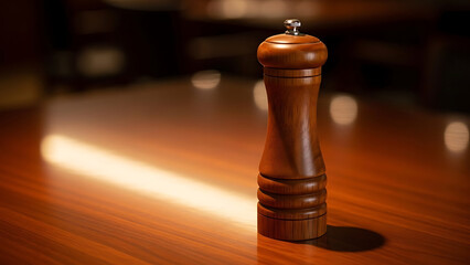 Wooden Pepper Mill on Table