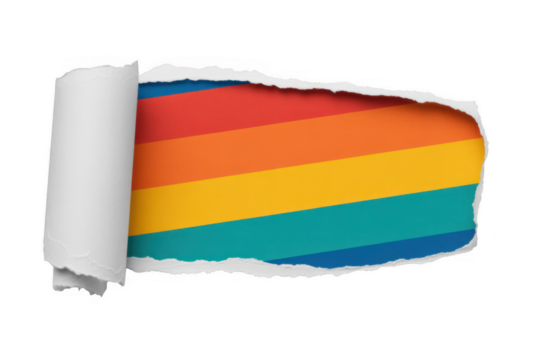 Torn paper revealing rainbow colors isolated on a transparent background - Powered by Adobe