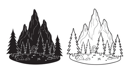 Vector illustration set of Christmas trees and winter forest icons featuring snow-covered pine and fir landscapes for holiday celebration and New Year greeting card decoration