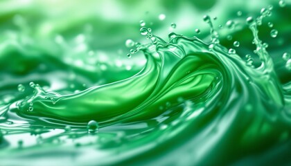 Green fluid forms gentle waves with smooth motion and flowing texture for modern visuals and nature themes
