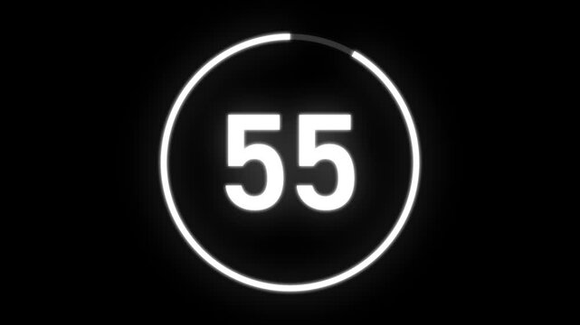 60 Seconds Countdown Timer with White Glowing Circle Animation on Black Background