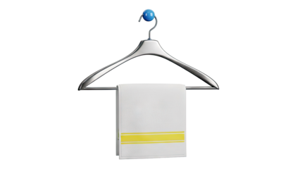 White Towel with Yellow Stripes on Metal Hanger