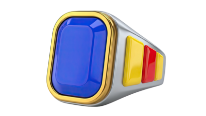 Ring with blue gemstone and German flag colors