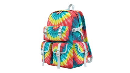 Tie-Dye Backpack with Multiple Pockets and White Buckles