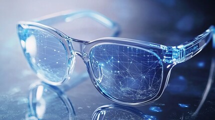 Stunning futuristic smart glasses with glowing blue lenses