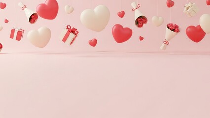 Hanging Valentine's Day Decorations with Hearts, Gifts, and Flowers