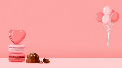 Pink Valentine's Day treats with heart macaron and chocolates