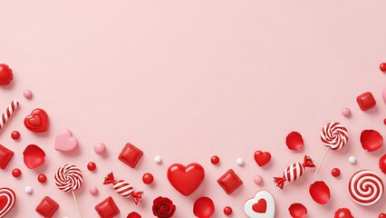 Valentine's Day Candy and Hearts Border on Pink Background