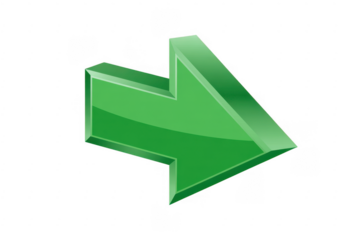 Green arrow pointing right on black symbol isolated on a transparent background