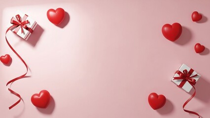 Valentine's Day background with red hearts and gift boxes