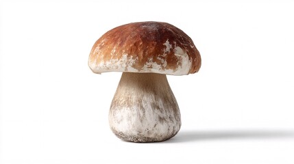 Fresh porcini mushroom isolated on white background with natural lighting
