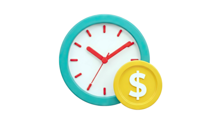 Time is Money Concept: Clock and Dollar Coin