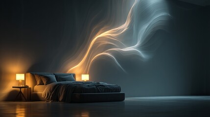 Sleep optimization concept in modern bedroom with soft light and cozy textures for better relaxation and rest