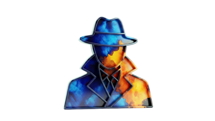 Abstract Silhouette of a Man in a Hat and Trench Coat