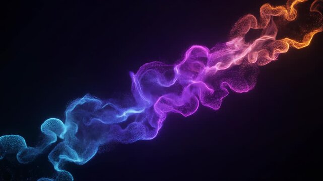 Smooth flowing blue and purple smoke waves creating a swirling motion pattern with light energy textures on a solid black background