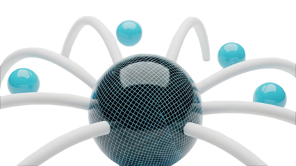 Abstract Molecular Structure with Blue Spheres and White Arches