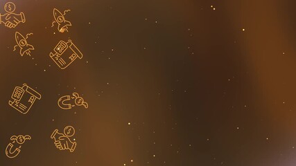 Abstract background with business and finance-related line icons and golden particles, ideal for concepts of success, investment, and growth.